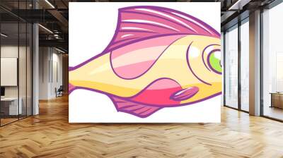 Cute fish character. Cartoon underwater animal with pink fin Wall mural