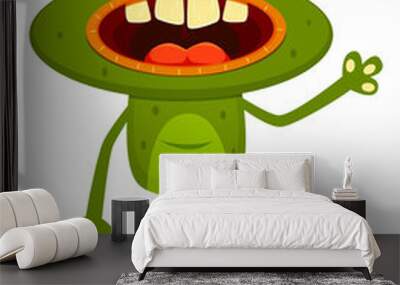 Green alien creature. One eye cartoon monster Wall mural