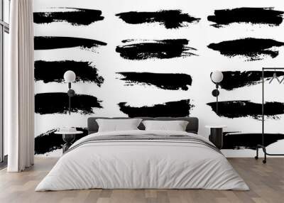 Grunge brushes. Black paint strokes, ink paintbrush texture. Brushstroke stain grungy drawing frame borders, isolated vector set Wall mural