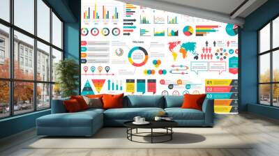 Infographics charts. Financial analysis data graphs and diagram, marketing statistic workflow modern business presentation elements vector set Wall mural