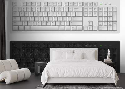 Keyboard. White and black keyboard for personal computer, modern pc keypad for write words, keyboards realistic vector template Wall mural