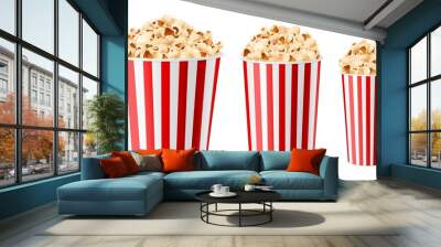 realistic popcorn buckets. 3d multiple sizes paper cups, snacks for cinema and circus. large, medium Wall mural