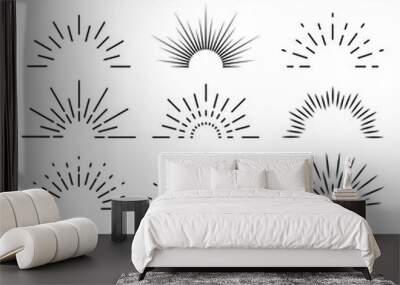 retro sunburst. sunrise rays light burst line shine sunshine sunbeam vintage border spark firework s Wall mural