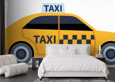 Taxi icon. Yellow checkered cab. Cartoon car Wall mural