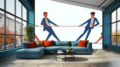 Team war. Young people pulling rope, employees competition. Conflict in business team. Office management teamwork games vector concept Wall mural