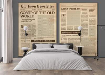 Vintage newspaper. News articles newsprint magazine old design. Brochure newspaper pages. Paper retro journal vector grunge template Wall mural