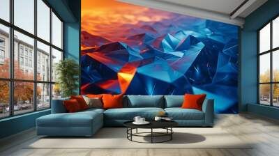 Abstract background with blue and orange polygonal shapes. Wall mural