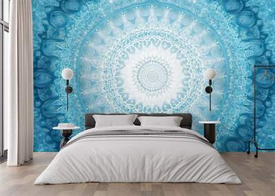 Abstract blue and white circular pattern with intricate design. Wall mural