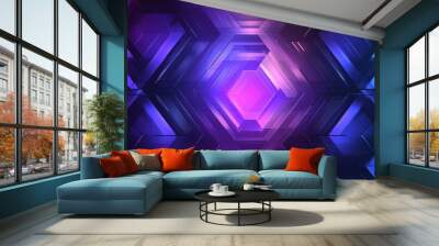 Abstract geometric background with glowing purple and blue hexagon shapes. Wall mural