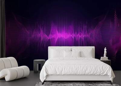 Abstract purple wave grid pattern on dark background. Wall mural