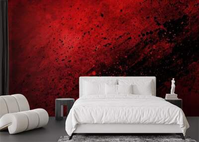 Abstract red and black grunge background with splatter and brush strokes. Wall mural