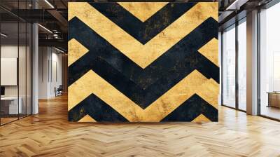 Abstract seamless pattern of black and gold stripes with a chevron design. Wall mural