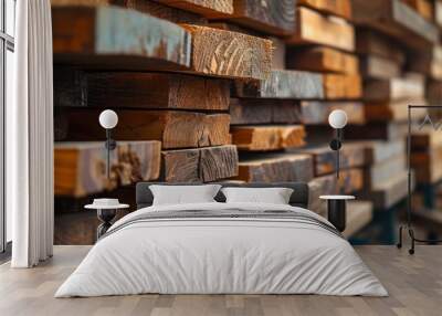 Stacked Wood Planks for Construction or Craft. Wall mural