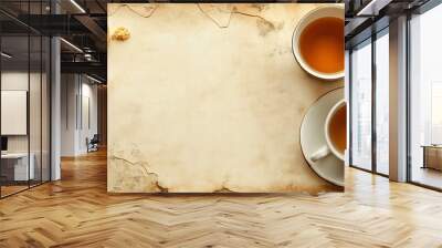 Top view of two cups of tea with scones on an old vintage background. Wall mural