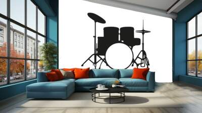 vector illustration of silhouette the drum set on white background Wall mural