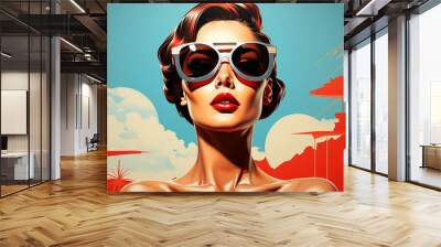 Graffiti woman illustration. Pop art modern graphic design. Cartoon style of colorful urban artwork. Beautiful young lady. Wall mural