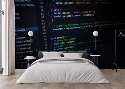 Programming code on a computer screen. Source code photo. Technology background. Wall mural