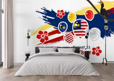 August 31, Independence day of Malaysia vector illustration. Suitable for greeting card, poster and banner.  Wall mural