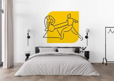 single buck vector line icon. lumberjack sport. athlete sawing logs pictogram illustration. Wall mural