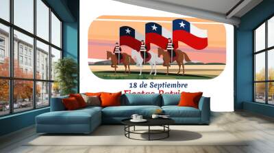 Translate: September 18, National holiday. Happy Independence day of Chile vector illustration. Suitable for greeting card, poster and banner. Wall mural