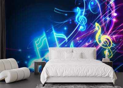 Abstract background with a glowing music notes design Wall mural