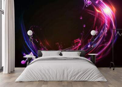 Abstract background with a glowing music notes design Wall mural