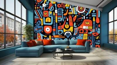 An abstract minimalist pattern poster colorful draw vector Wall mural