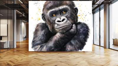 cute Gorilla watercolor clipart illustration isolated Wall mural