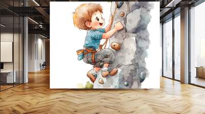 cute kid playing Rock climbing watercolor clipart Wall mural