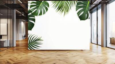 Photo green tropical palm leaves monstera on white background Generative AI Wall mural