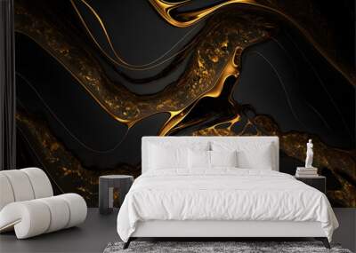 Plain black gold smooth marble background made with Generative AI technology Wall mural