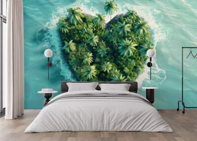 Tropical island in a heart shape viewed from above Wall mural