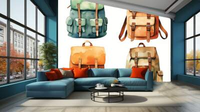 watercolor painting of backpack four collection isolated Wall mural