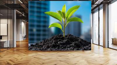 Eco-Friendly Corporate Building Achieving Net-Zero Emissions Certification Displayed Proudly Wall mural