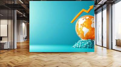 Global Business Growth Concept with Upward Arrow - Flat Design Illustration with Copy Space Wall mural