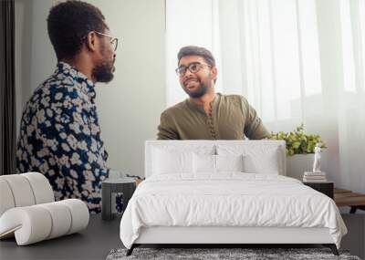 african-american friends drinking coffee on the balcony Wall mural