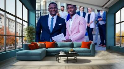 Successful multinational professionals team portrait, multi-ethnic group of confident business people , company ceo boss and employees posing on the street together Wall mural