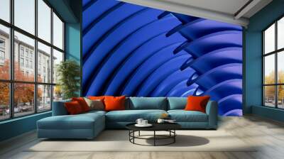 The image is a blue and purple abstract design with a lot of curves and swirls, 3d render Wall mural