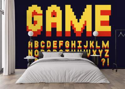 Pixel font Video computer game design 8 bit retro letters and numbers Vector alphabet Wall mural