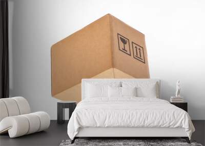 Closed cardboard box isolated on a white background Wall mural