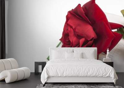 open book and red rose isolated on white Wall mural