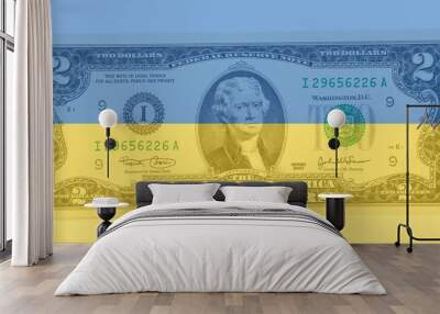 Ukrainian flag and two dollar Wall mural