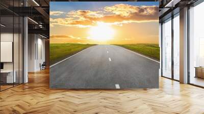 sunset over the country highway Wall mural