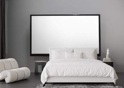 TV on the wall with a white screen. Wall mural