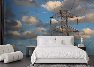 Electrical power tower with electricity wires. Wall mural