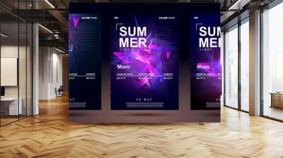 Club banner design. Music poster templates for bass electronic music. Night sound event. Shining geometric shapes chaotically arranged. Sound explosion. Wall mural