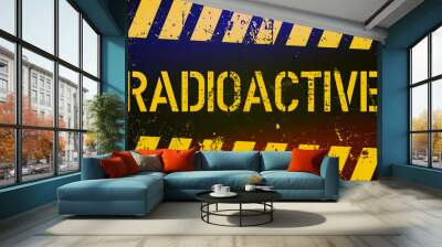 Radioactive warning sign. Nuclear power danger symbol with yellow and hazard black stripes. Vector Illustratio. Wall mural