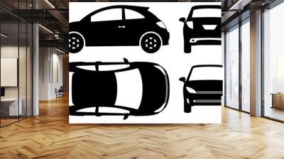 Compact car silhouette on white background. Vehicle icons set view from side, front, back, and top Wall mural