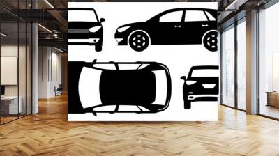 Crossover silhouette on white background. Vehicle icons set view from side, front, back, and top Wall mural