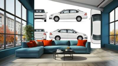 White car template for car branding and advertising. Isolated sedan on white background. All layers and groups well organized for easy editing and recolor. View from side, front, back, top. Wall mural